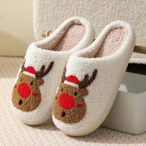 Pantuflas con diseño de reno navideñas